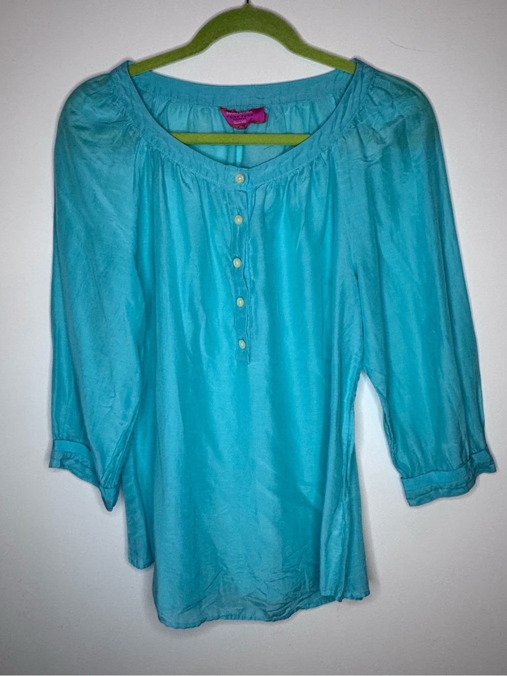 Banana Republic x Trina Turk Blouse Top Cotton/Silk Blue Size 12